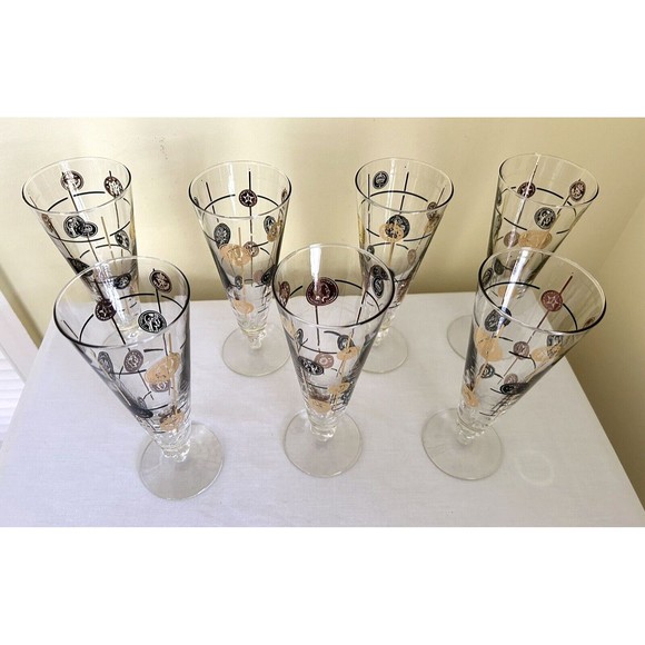 Vintage Libbey Pilsner Beer Glasses Barware 10 oz Coins Black Gold Lot of 7 - Picture 4 of 12